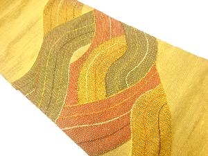 リサイクル　手織り紬波模様織出し袋帯